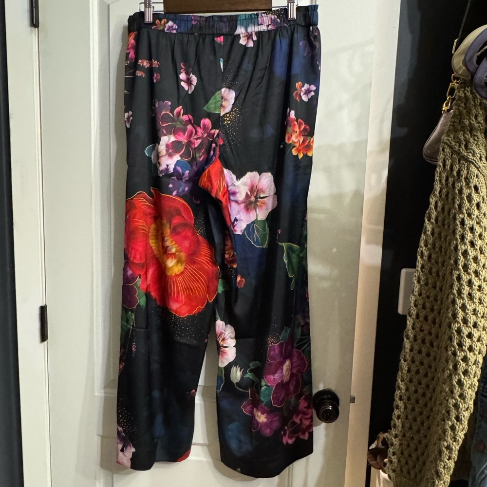 SOMA DRAMA BLOOMS GRAND BLACK SATIN PAJAMA PANTS - Picture 2 of 5